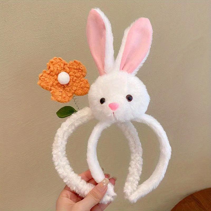 2pcs Plush Headband for Washing Face Spa Makeup Rabbit Ears Flower