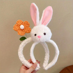 2pcs Plush Headband for Washing Face Spa Makeup Rabbit Ears Flower