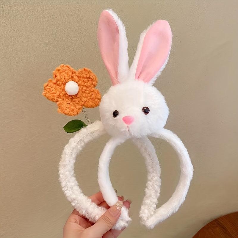 2pcs Plush Headband for Washing Face Spa Makeup Rabbit Ears Flower
