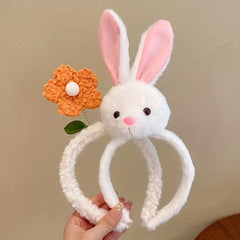 2pcs Plush Headband for Washing Face Spa Makeup Rabbit Ears Flower