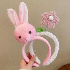 2pcs Plush Headband for Washing Face Spa Makeup Rabbit Ears Flower