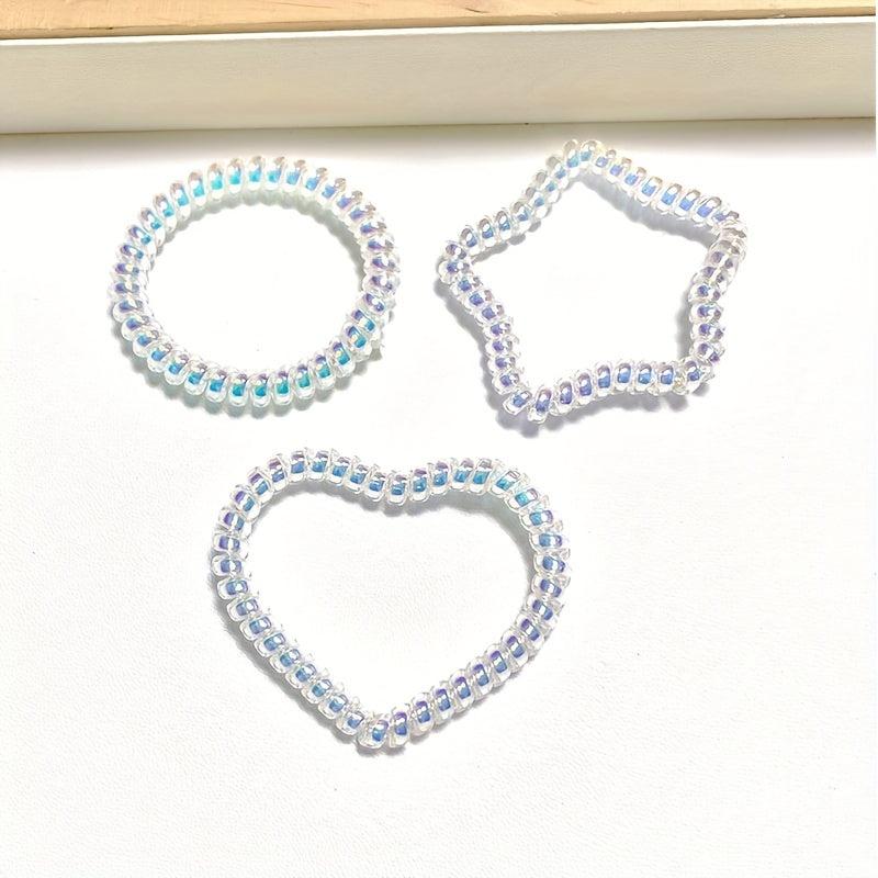 3pcs Spiral Hair Tie Set Heart Star Shape Elastic Ponytail Holder