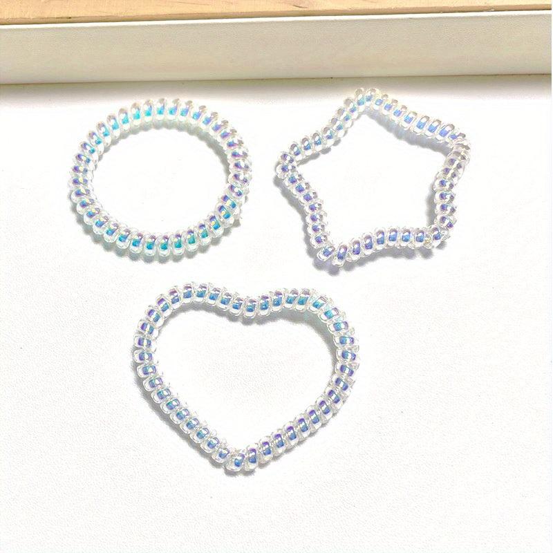 3pcs Spiral Hair Tie Set Heart Star Shape Elastic Ponytail Holder