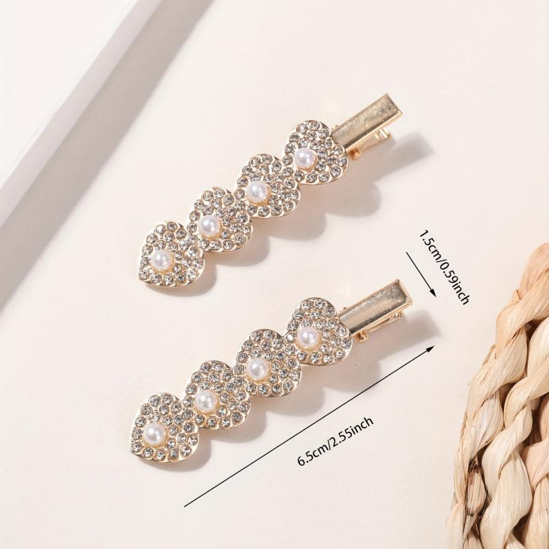 Glitter Heart Hair Clip Bobby Pin Barrette Rhinestone Faux Pearl Hair Slides
