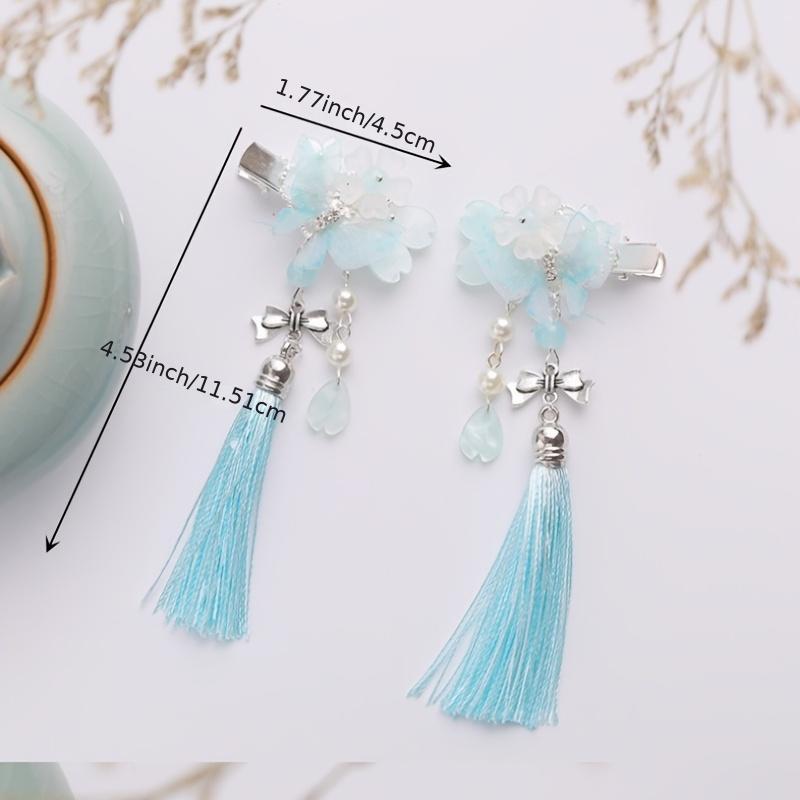 Chinese Hanfu Flower Headdress Tassel Butterfly Girl Fa