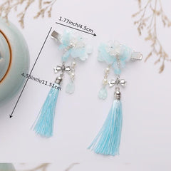 Chinese Hanfu Flower Headdress Tassel Butterfly Girl Fa