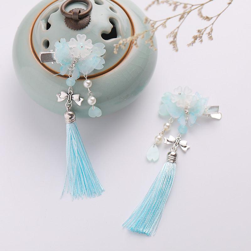 Chinese Hanfu Flower Headdress Tassel Butterfly Girl Fa