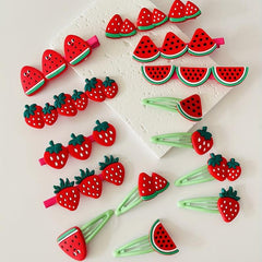 14pcs Cartoon Strawberry Hair Clip Set, Colorful Snap Clip Sweet Fruit Duck Bill