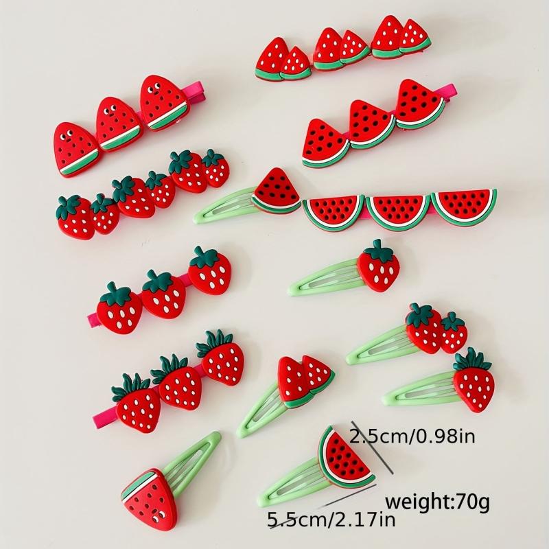 14pcs Cartoon Strawberry Hair Clip Set, Colorful Snap Clip Sweet Fruit Duck Bill
