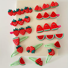 14pcs Cartoon Strawberry Hair Clip Set, Colorful Snap Clip Sweet Fruit Duck Bill