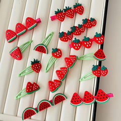 14pcs Cartoon Strawberry Hair Clip Set, Colorful Snap Clip Sweet Fruit Duck Bill