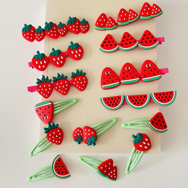 14pcs Cartoon Strawberry Hair Clip Set, Colorful Snap Clip Sweet Fruit Duck Bill