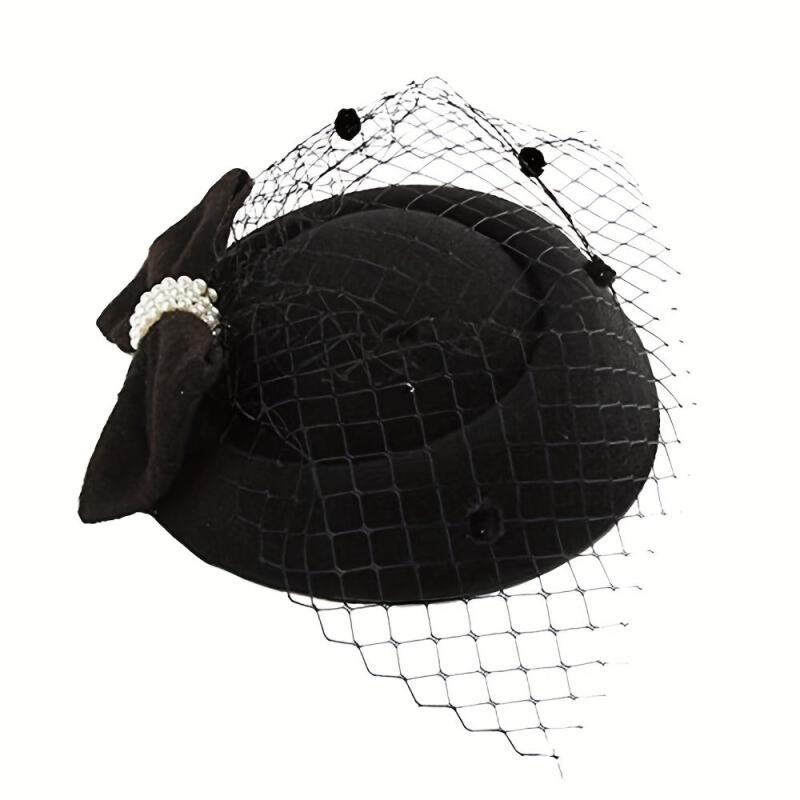 Vintage Fascinator Hair Pillbox Hat Bowknot Veil Cocktail Bridal Headdress