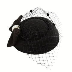 Vintage Fascinator Hair Pillbox Hat Bowknot Veil Cocktail Bridal Headdress