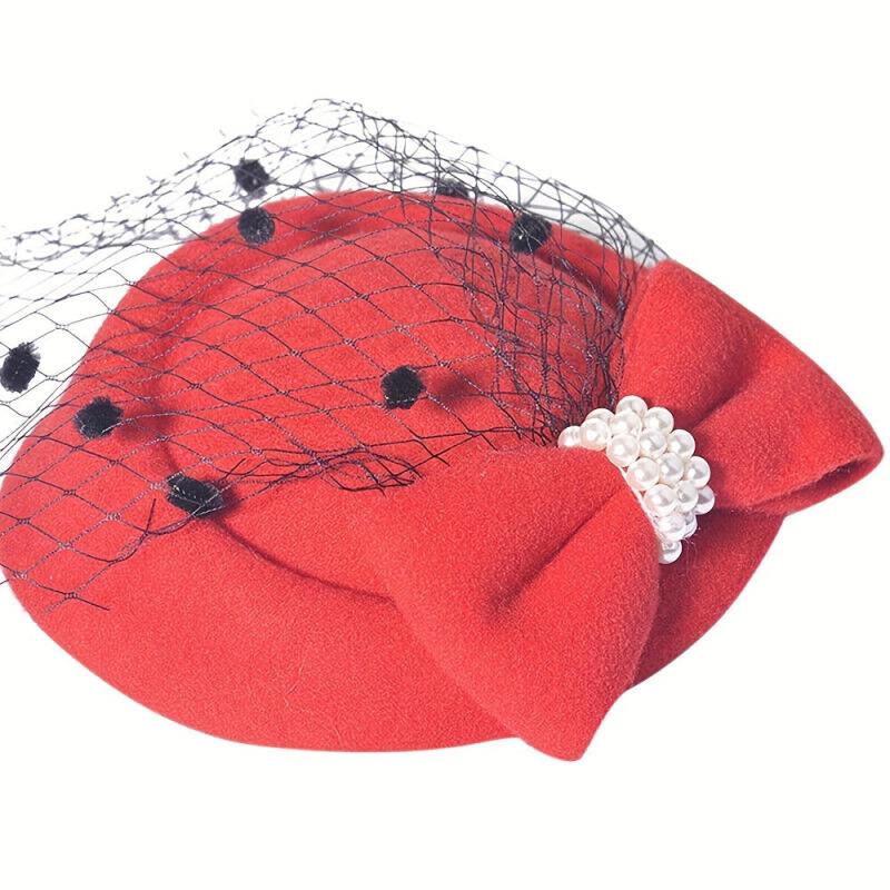 Vintage Fascinator Hair Pillbox Hat Bowknot Veil Cocktail Bridal Headdress