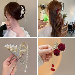 Faux Pearl Tassel Hair Clip Flower Rhinestone Gift