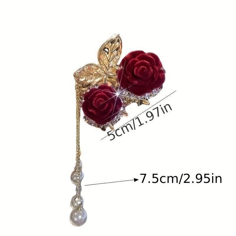 Faux Pearl Tassel Hair Clip Flower Rhinestone Gift