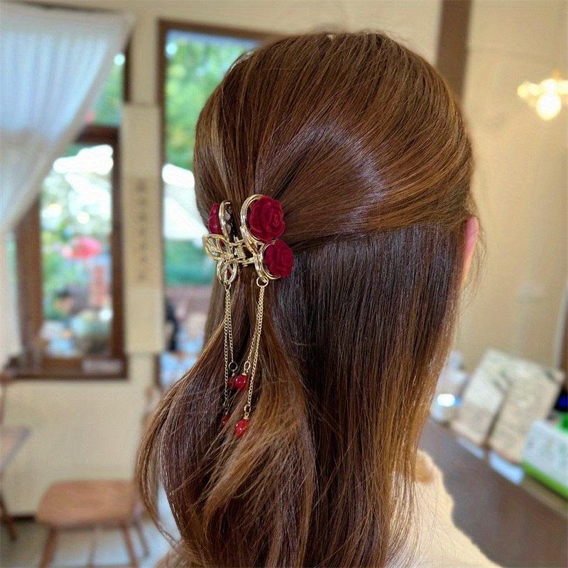 Faux Pearl Tassel Hair Clip Flower Rhinestone Gift