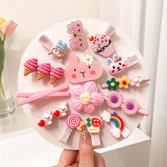 14pcs Cartoon Hair Clip Baby Girls Duck Billed Clip Rainbow Flower Hair