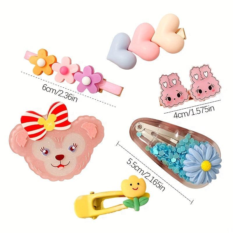 14pcs Cartoon Hair Clip Baby Girls Duck Billed Clip Rainbow Flower Hair