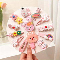 14pcs Cartoon Hair Clip Baby Girls Duck Billed Clip Rainbow Flower Hair
