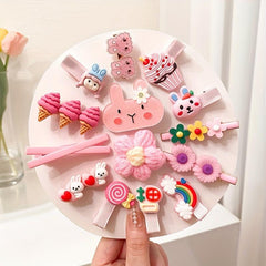 14pcs Cartoon Hair Clip Baby Girls Duck Billed Clip Rainbow Flower Hair