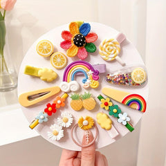 14pcs Cartoon Hair Clip Baby Girls Duck Billed Clip Rainbow Flower Hair