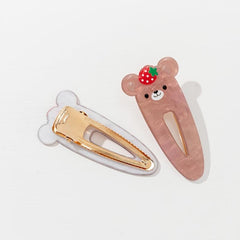2pcs Bear Strawberry Hair Clip Cartoon Animal Fruit Hair Accessories