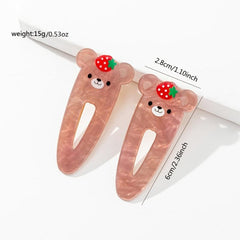 2pcs Bear Strawberry Hair Clip Cartoon Animal Fruit Hair Accessories