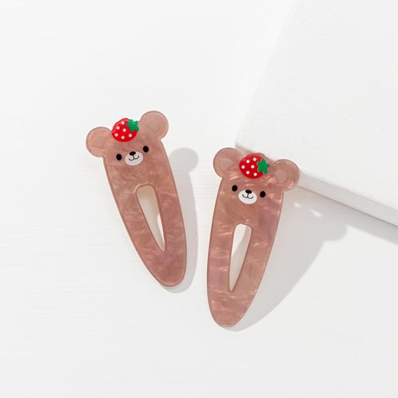 2pcs Bear Strawberry Hair Clip Cartoon Animal Fruit Hair Accessories
