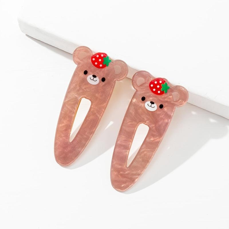 2pcs Bear Strawberry Hair Clip Cartoon Animal Fruit Hair Accessories