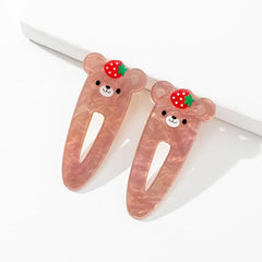 2pcs Bear Strawberry Hair Clip Cartoon Animal Fruit Hair Accessories