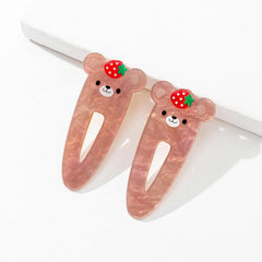 2pcs Bear Strawberry Hair Clip Cartoon Animal Fruit Hair Accessories