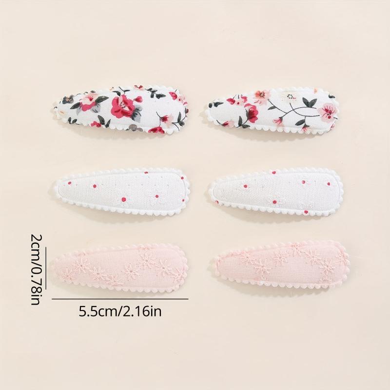 6pcs Floral Printed Hair Clip For Side Hair Bang Braids