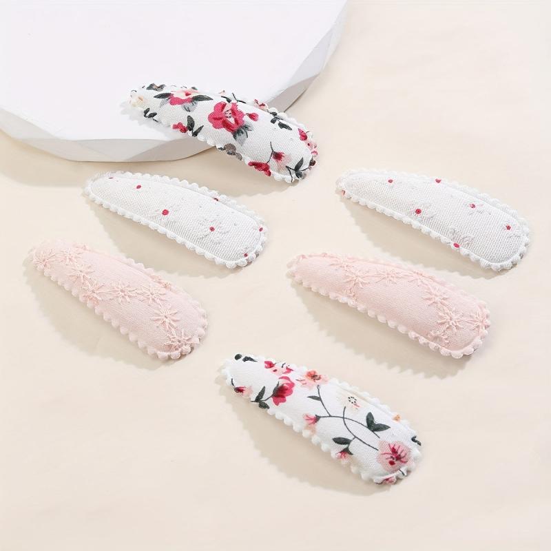 6pcs Floral Printed Hair Clip For Side Hair Bang Braids