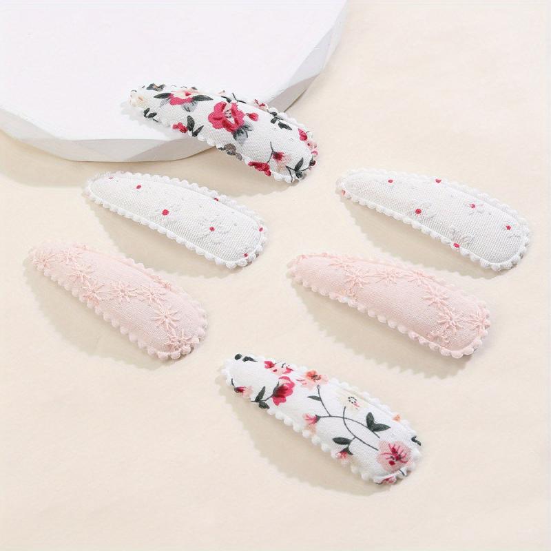 6pcs Floral Printed Hair Clip For Side Hair Bang Braids