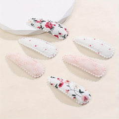 6pcs Floral Printed Hair Clip For Side Hair Bang Braids