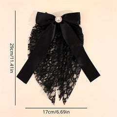 Long Lace Bow Barrette Faux Pearl Hair Clip for Women Girls