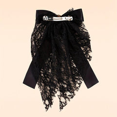 Long Lace Bow Barrette Faux Pearl Hair Clip for Women Girls