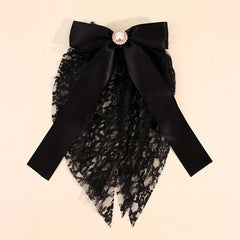 Long Lace Bow Barrette Faux Pearl Hair Clip for Women Girls