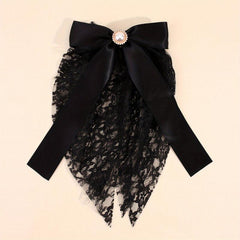 Long Lace Bow Barrette Faux Pearl Hair Clip for Women Girls