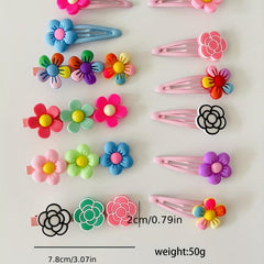 12pcs Baby Girls Snap Clip Cartoon Flower PVC Hair Clip