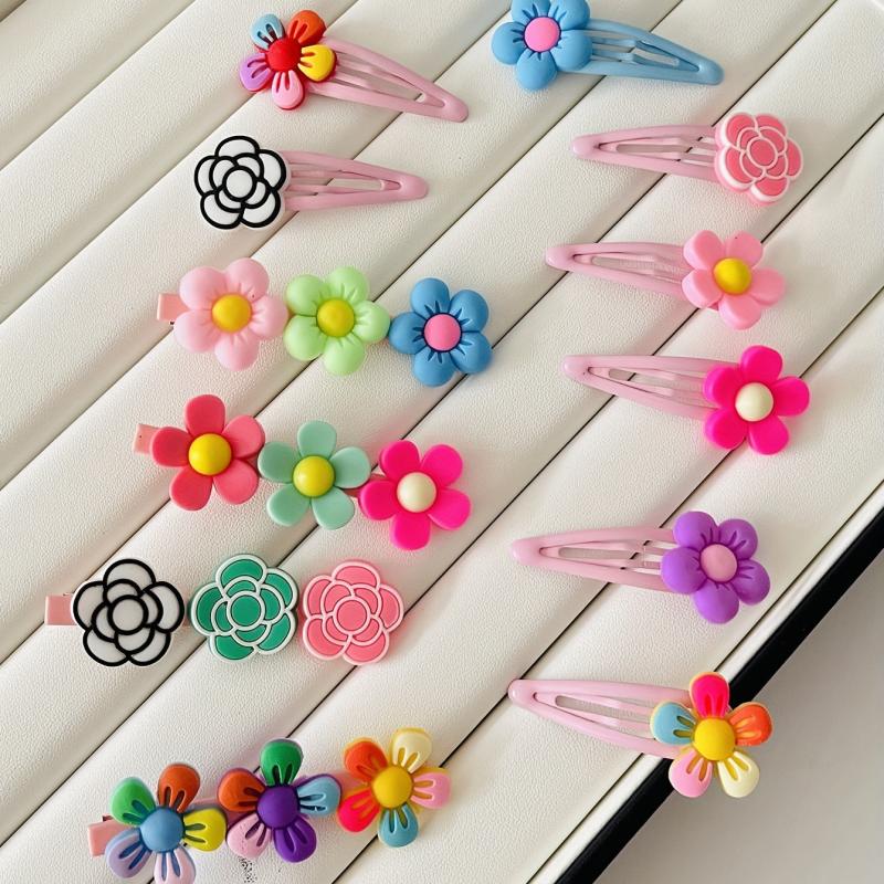 12pcs Baby Girls Snap Clip Cartoon Flower PVC Hair Clip