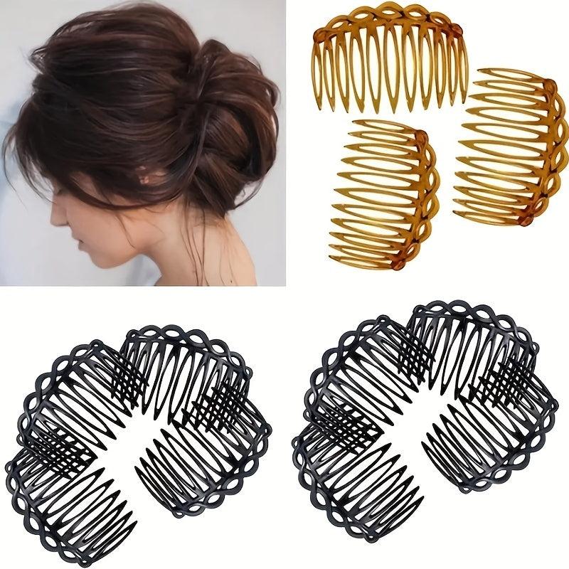 2pcs Solid Hair Comb Retro Vintage Hair Pin Non Slip Hair Bun Maker