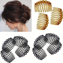 2pcs Solid Hair Comb Retro Vintage Hair Pin Non Slip Hair Bun Maker