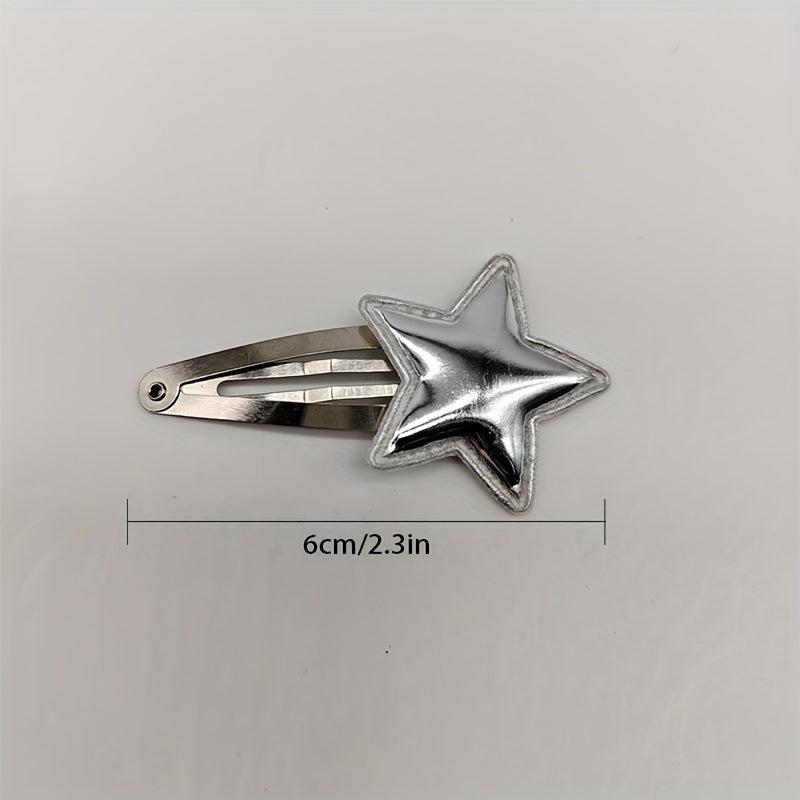 10 PCS Leather Star Shape Hair Clip Snap Clip Side Clip Y2K Hair Accessories