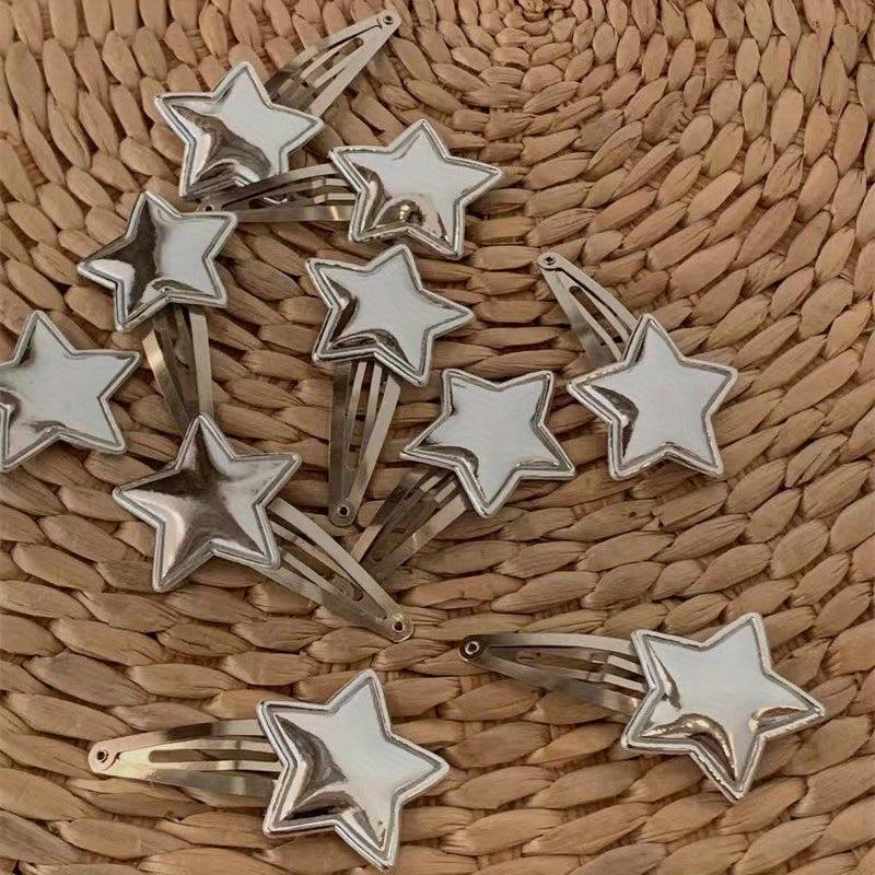 10 PCS Leather Star Shape Hair Clip Snap Clip Side Clip Y2K Hair Accessories