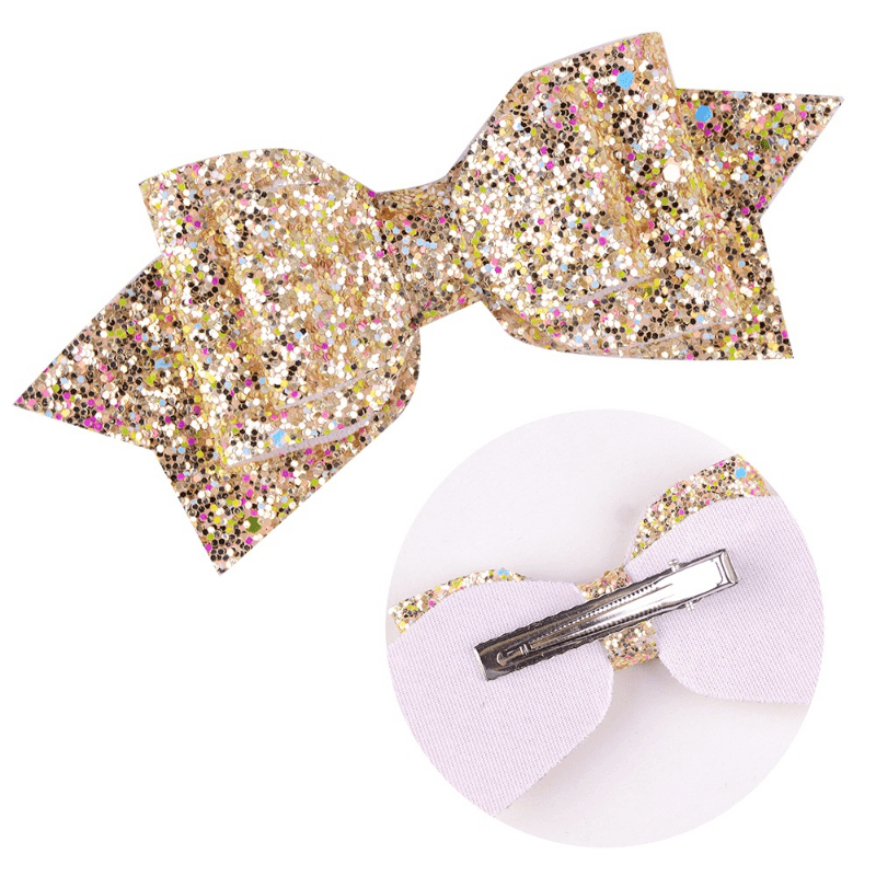 Sequins Bow Hair Clip Duckbill Barrette PU Leather Hair Slides Clip