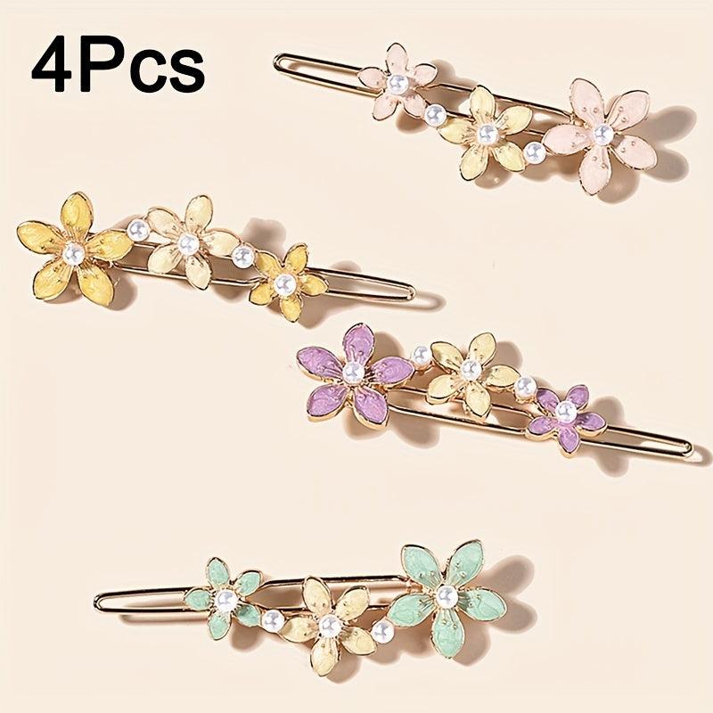 4pcs Flower Hair Pin Clip Summer Barrette Hair Slides Clip