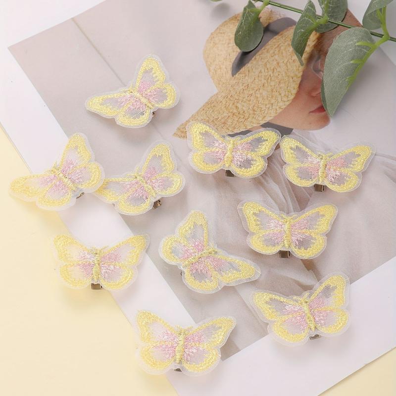 10pcs Yellow Butterfly Hair Clip Embroidered Duck Billed Clip for Women Girls